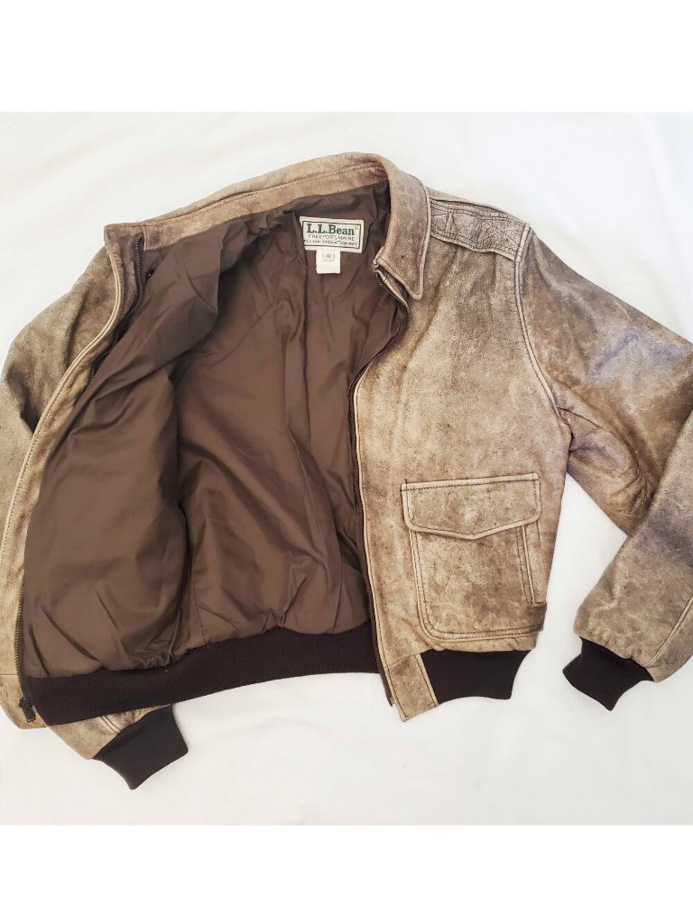 VTG L.L. Bean Women's "Flying Tiger" A-2 Leather Jacket Brown Bomber USA Made 6 - Picture 12 of 12